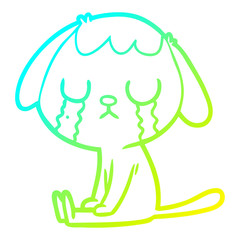 cold gradient line drawing cute cartoon dog crying