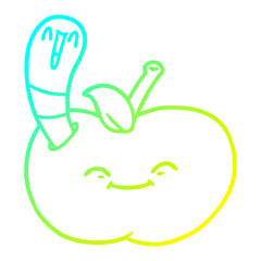 Fototapeta premium cold gradient line drawing cartoon happy worm in an apple