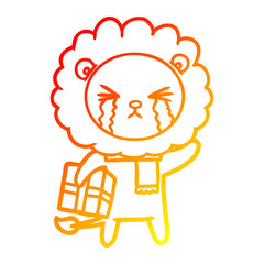 warm gradient line drawing cartoon crying lion