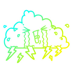 cold gradient line drawing cartoon thundercloud