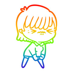 rainbow gradient line drawing annoyed cartoon girl