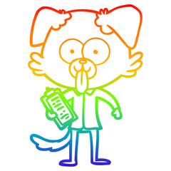 rainbow gradient line drawing cartoon dog with tongue sticking out