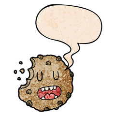 cartoon cookie and speech bubble in retro texture style