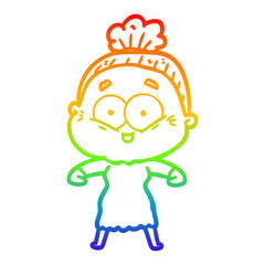 rainbow gradient line drawing cartoon happy old woman