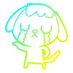 cold gradient line drawing cute cartoon dog crying