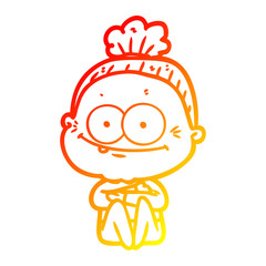 warm gradient line drawing cartoon happy old woman