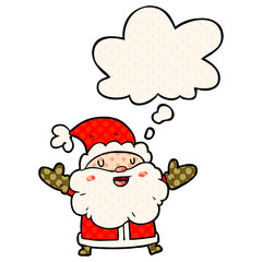 cartoon santa claus and thought bubble in comic book style