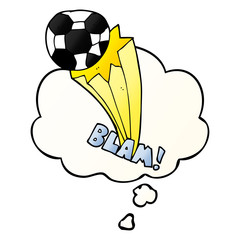 cartoon kicked soccer ball and thought bubble in smooth gradient style