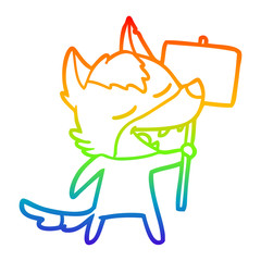 rainbow gradient line drawing cartoon wolf laughing