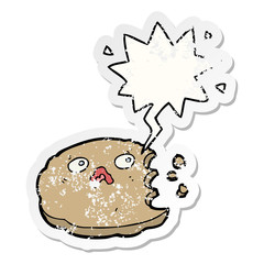 cartoon cookie and speech bubble distressed sticker