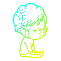 cold gradient line drawing cartoon woman crying