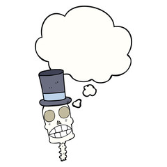 cartoon spooky skull and thought bubble