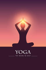 yoga for body and soul meditating person silhouette vector illustration EPS10