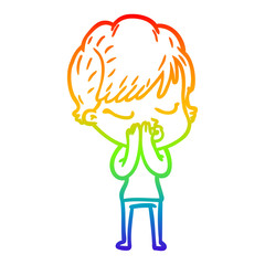 rainbow gradient line drawing cartoon woman with eyes shut