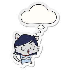 cartoon cat girl and thought bubble as a printed sticker