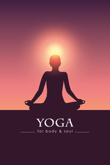 yoga for body and soul meditating person silhouette vector illustration EPS10