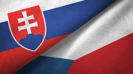 Slovakia and Czech Republic two flags textile cloth, fabric texture