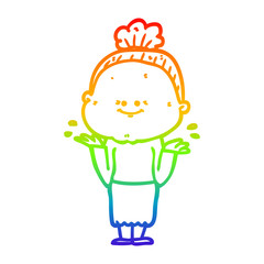 rainbow gradient line drawing cartoon happy old woman