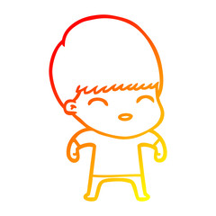 warm gradient line drawing happy cartoon boy