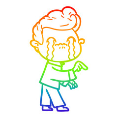 rainbow gradient line drawing cartoon man crying