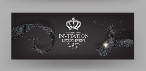 Invitation banners with black sparkling ribbons. Vector illustration