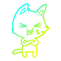 cold gradient line drawing cartoon cat with crossed arms