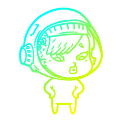 cold gradient line drawing cartoon astronaut woman