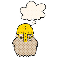 cartoon viking face and thought bubble in comic book style