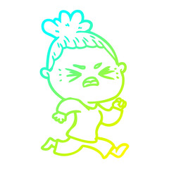 cold gradient line drawing cartoon angry woman