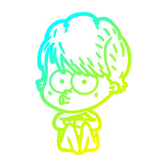 cold gradient line drawing cartoon woman