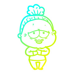 cold gradient line drawing cartoon happy old lady