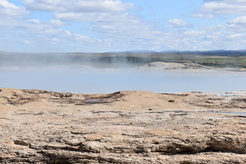 Famous Geysir Gheothermal area near Reykjavik in at the Golden Circle in Iceland