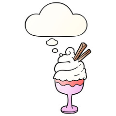 cartoon ice cream and thought bubble in smooth gradient style