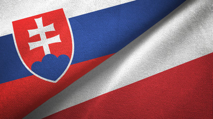 Slovakia and Poland two flags textile cloth, fabric texture