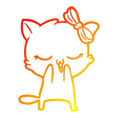 Obraz premium warm gradient line drawing cartoon cat with bow on head
