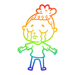 rainbow gradient line drawing cartoon crying woman