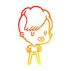 warm gradient line drawing girl with punk hipster haircut