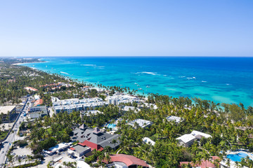 Aerial view from drone on caribbean beach of Atlantic ocean, travel destination