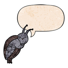cute cartoon beetle and speech bubble in retro texture style