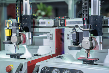 automation machine and detail close up in machine automatic with robotic automation technology for technology production factory