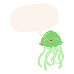 cute cartoon jellyfish and speech bubble in retro style