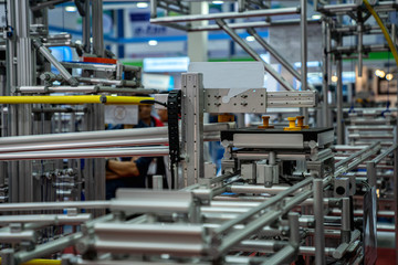 automation machine and detail close up in machine automatic with robotic automation technology for technology production factory