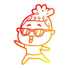 warm gradient line drawing cartoon happy woman wearing spectacles