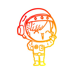 warm gradient line drawing cartoon happy astronaut girl waving