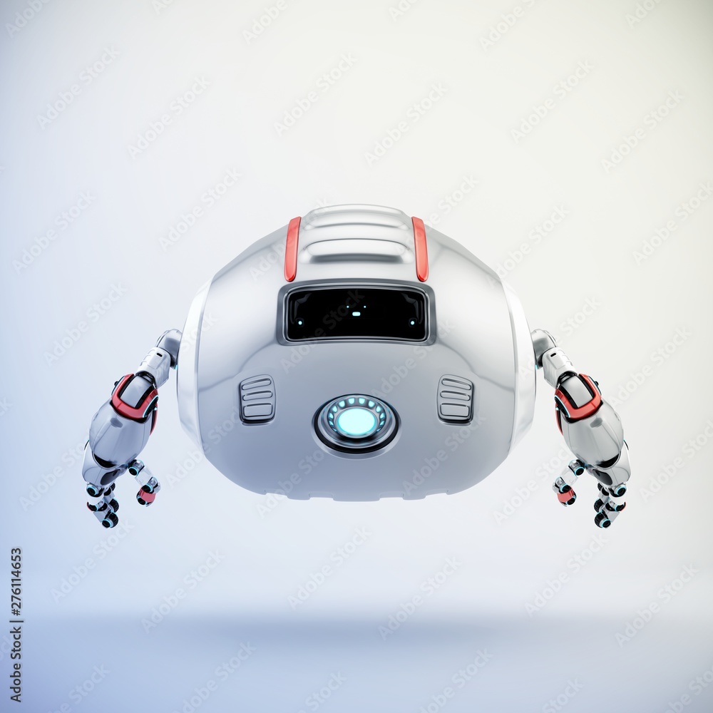 Poster aerial robotic character backwards, 3d rendering