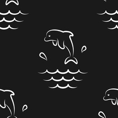 Dolphin Splashes. Pattern. Seamless vector illustration. Art Line. Flat.