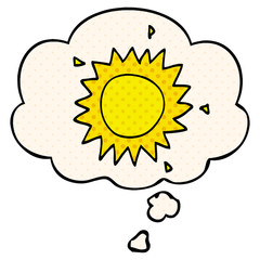 cartoon sun and thought bubble in comic book style