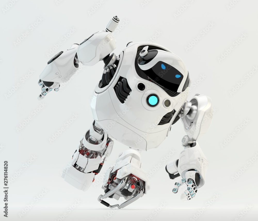 Poster white turtle robot running / strong robotic turtle with glowing circle moving