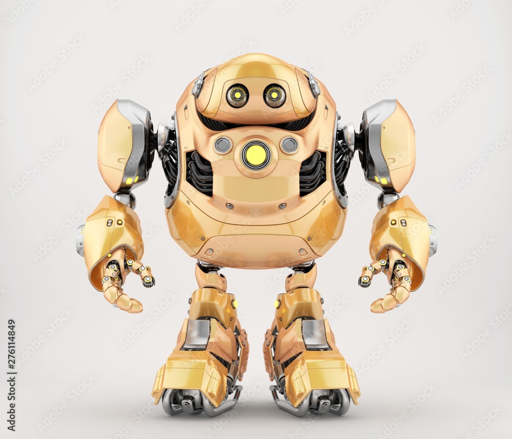 Poster smart golden robotic turtle bot, 3d rendering