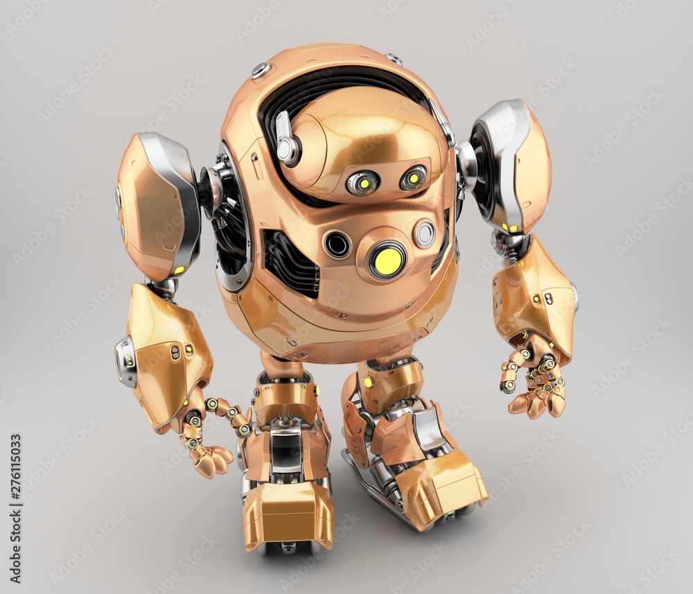 Poster smart golden robotic turtle bot, 3d rendering